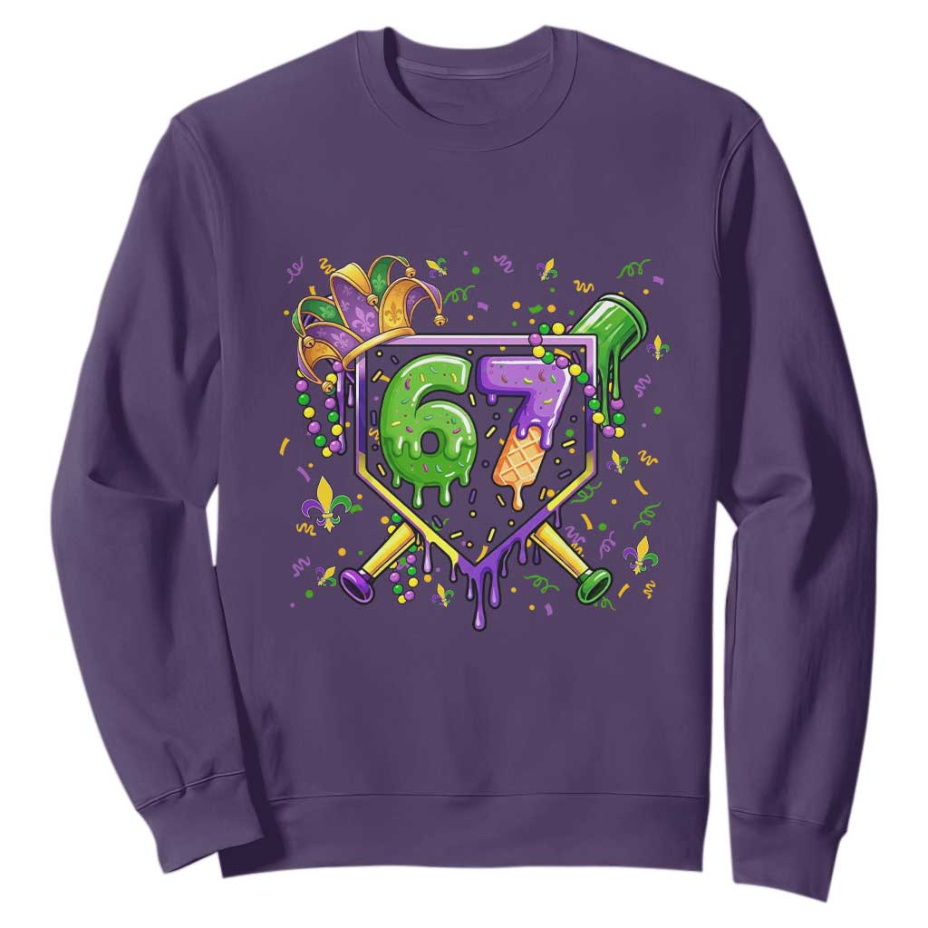 Funny Baseball Mardi Gras 67 Ice Cream Drip Sweatshirt Six Seven Meme Carnival TS11 Purple Print Your Wear