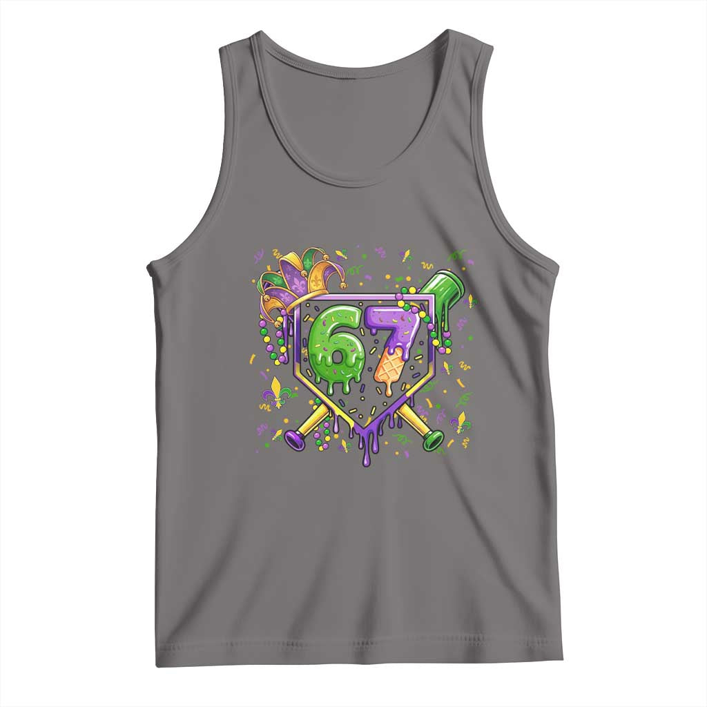 Funny Baseball Mardi Gras 67 Ice Cream Drip Tank Top Six Seven Meme Carnival TS11 Deep Heather Print Your Wear