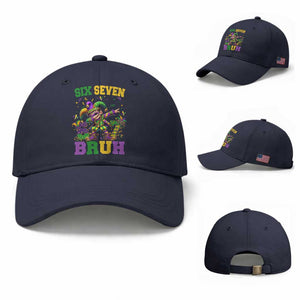 Funny 67 Mardi Gras Baseball Cap Six Seven Bruh Dabbing Jester TS11 Baseball Cap Universal Fit Navy Print Your Wear