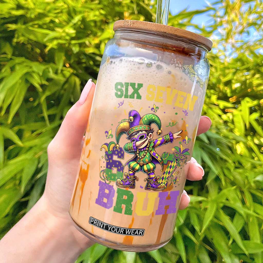 Funny 67 Mardi Gras Glass Can Six Seven Bruh Dabbing Jester TS11 Black Print Your Wear