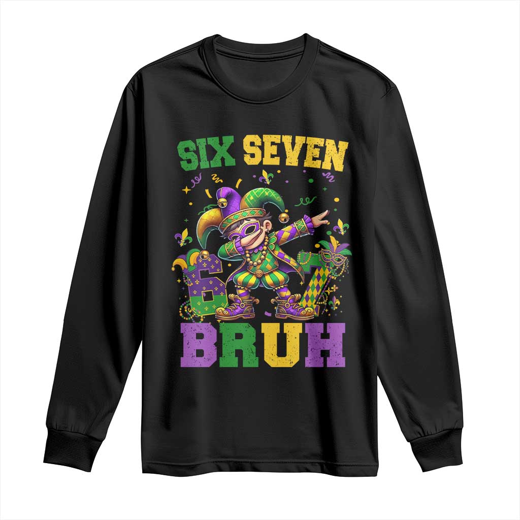 Funny 67 Mardi Gras Long Sleeve Shirt Six Seven Bruh Dabbing Jester TS11 Black Print Your Wear