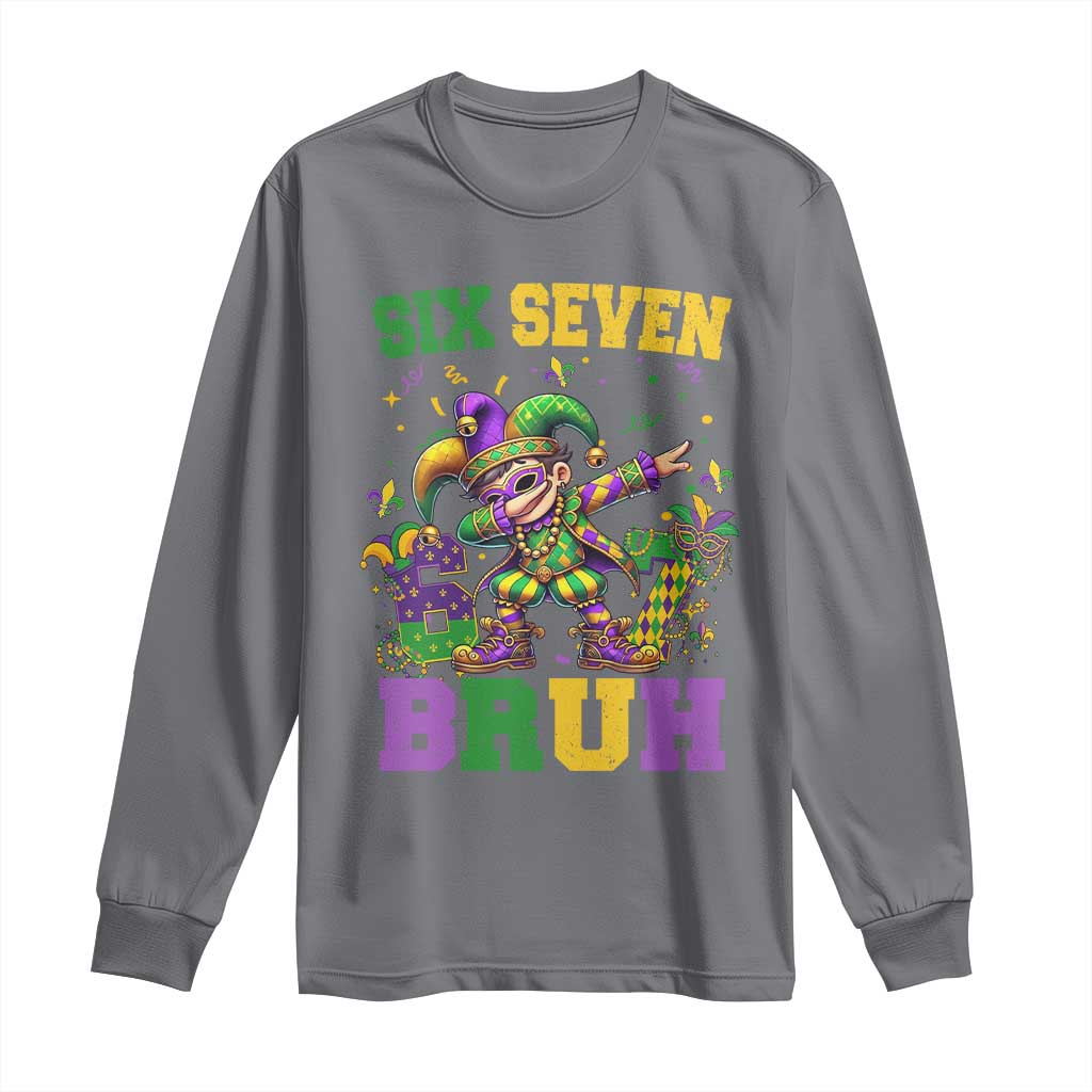 Funny 67 Mardi Gras Long Sleeve Shirt Six Seven Bruh Dabbing Jester TS11 Charcoal Print Your Wear