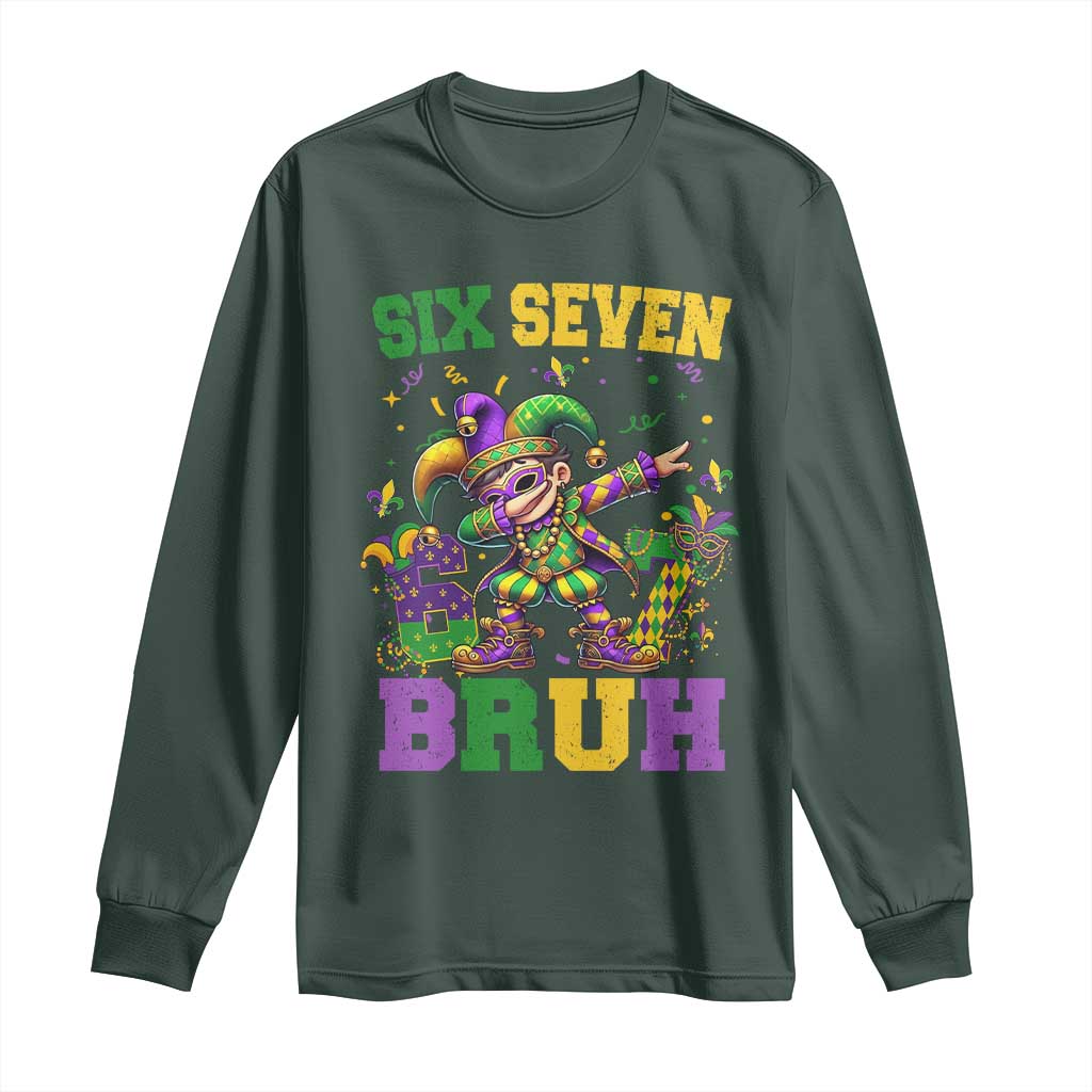 Funny 67 Mardi Gras Long Sleeve Shirt Six Seven Bruh Dabbing Jester TS11 Dark Forest Green Print Your Wear