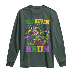 Funny 67 Mardi Gras Long Sleeve Shirt Six Seven Bruh Dabbing Jester TS11 Dark Forest Green Print Your Wear