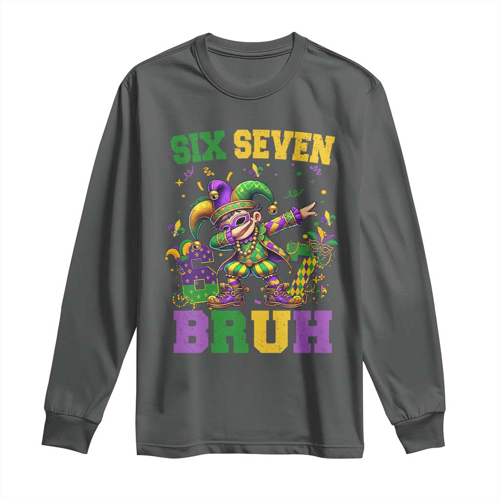 Funny 67 Mardi Gras Long Sleeve Shirt Six Seven Bruh Dabbing Jester TS11 Dark Heather Print Your Wear