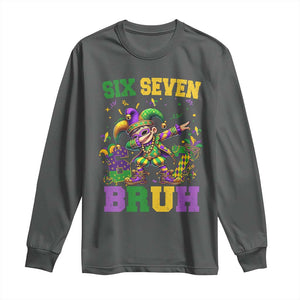 Funny 67 Mardi Gras Long Sleeve Shirt Six Seven Bruh Dabbing Jester TS11 Dark Heather Print Your Wear
