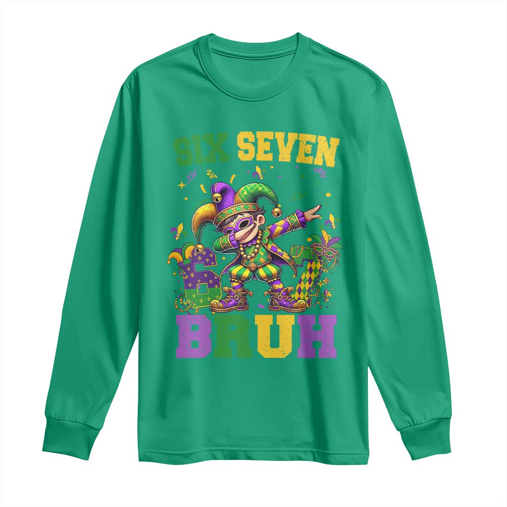 Funny 67 Mardi Gras Long Sleeve Shirt Six Seven Bruh Dabbing Jester TS11 Irish Green Print Your Wear