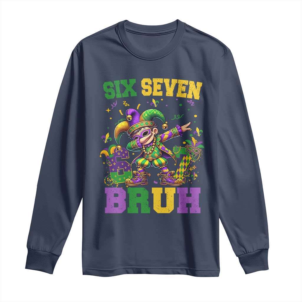 Funny 67 Mardi Gras Long Sleeve Shirt Six Seven Bruh Dabbing Jester TS11 Navy Print Your Wear