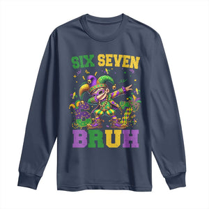 Funny 67 Mardi Gras Long Sleeve Shirt Six Seven Bruh Dabbing Jester TS11 Navy Print Your Wear