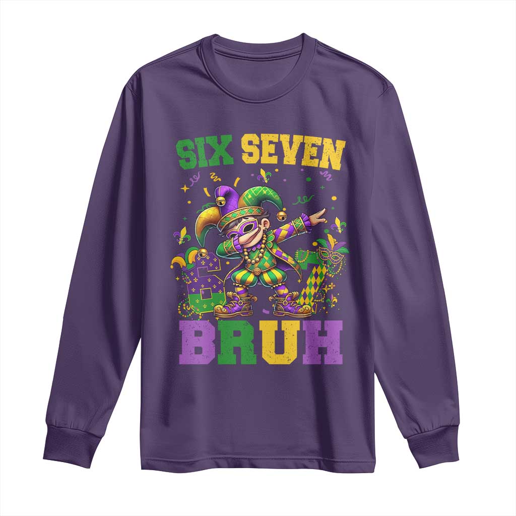 Funny 67 Mardi Gras Long Sleeve Shirt Six Seven Bruh Dabbing Jester TS11 Purple Print Your Wear
