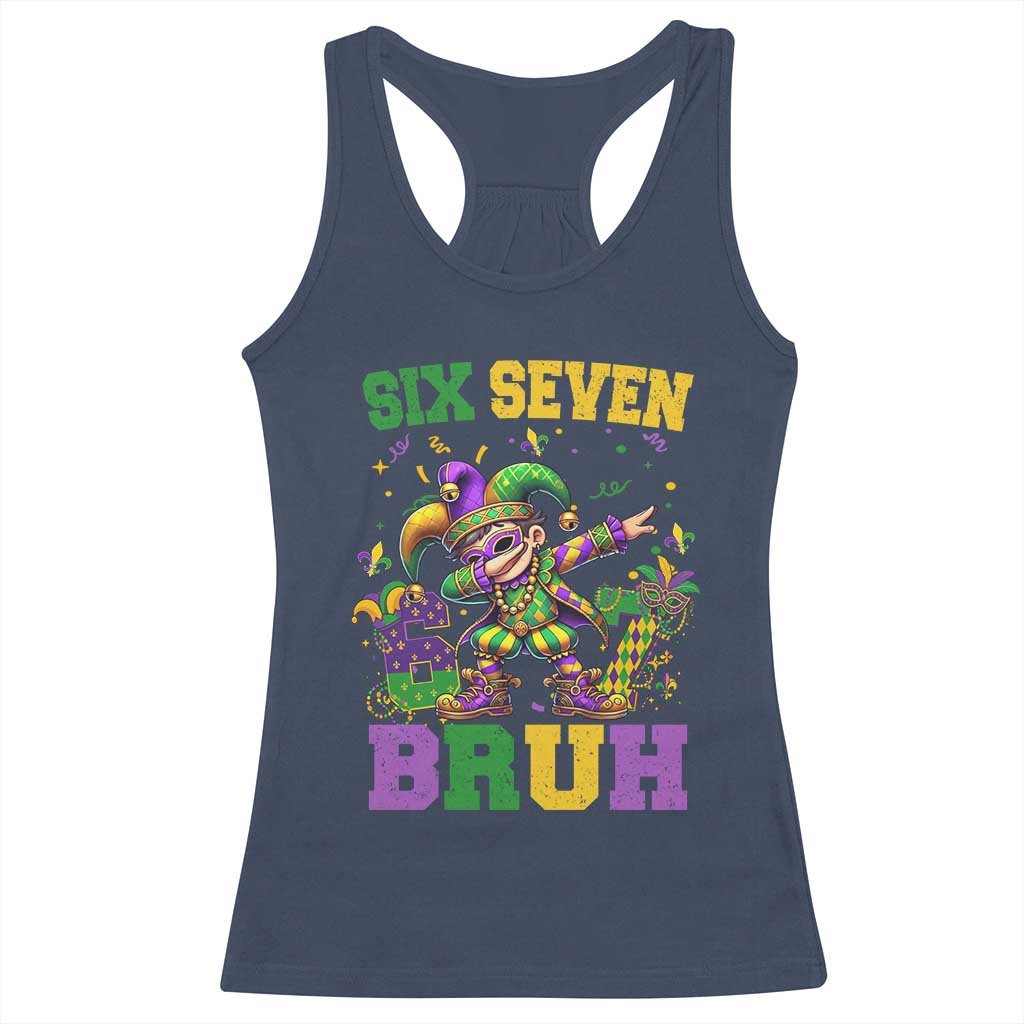 Funny 67 Mardi Gras Racerback Tank Top Six Seven Bruh Dabbing Jester TS11 Navy Print Your Wear