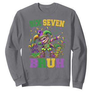 Funny 67 Mardi Gras Sweatshirt Six Seven Bruh Dabbing Jester TS11 Charcoal Print Your Wear