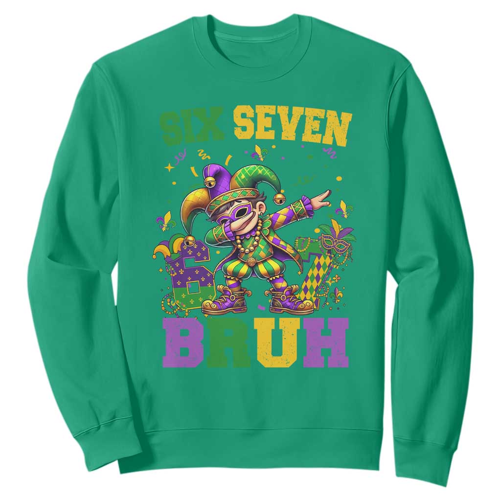 Funny 67 Mardi Gras Sweatshirt Six Seven Bruh Dabbing Jester TS11 Irish Green Print Your Wear