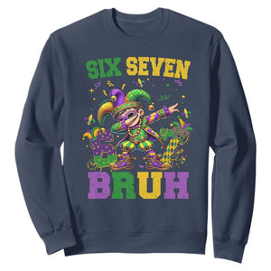 Funny 67 Mardi Gras Sweatshirt Six Seven Bruh Dabbing Jester TS11 Navy Print Your Wear