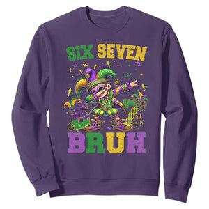 Funny 67 Mardi Gras Sweatshirt Six Seven Bruh Dabbing Jester TS11 Purple Print Your Wear