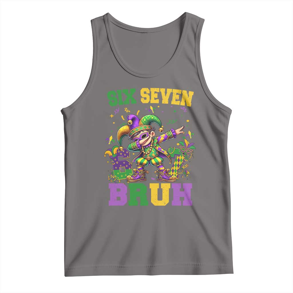 Funny 67 Mardi Gras Tank Top Six Seven Bruh Dabbing Jester TS11 Deep Heather Print Your Wear