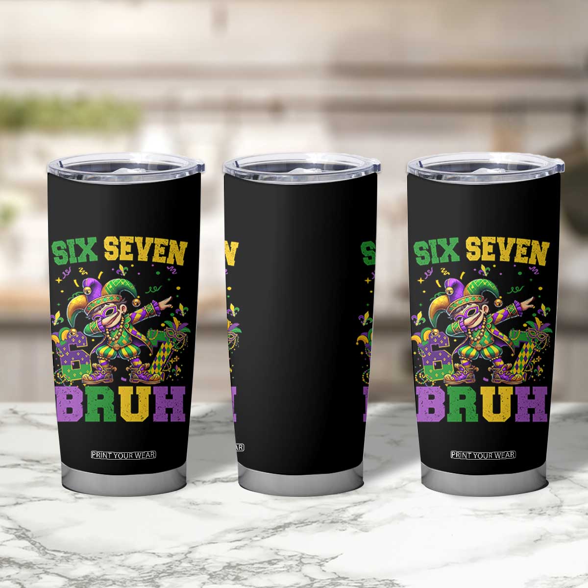 Funny 67 Mardi Gras Tumbler Cup Six Seven Bruh Dabbing Jester TS11 Print Your Wear
