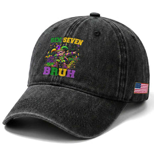 Funny 67 Mardi Gras Washed Cotton Baseball Cap Six Seven Bruh Dabbing Jester TS11 Print Your Wear