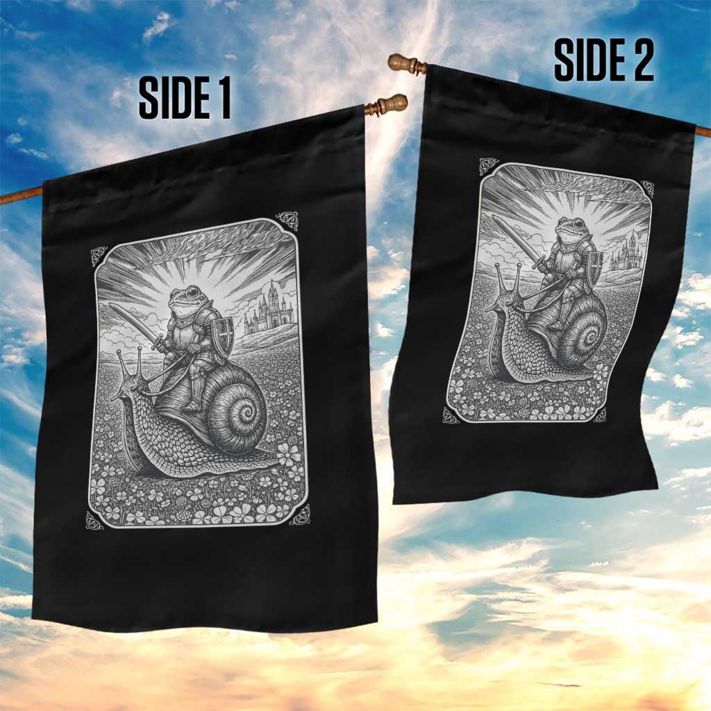 Funny Medieval Frog Knight Riding Weirdcore Snail Garden Flag