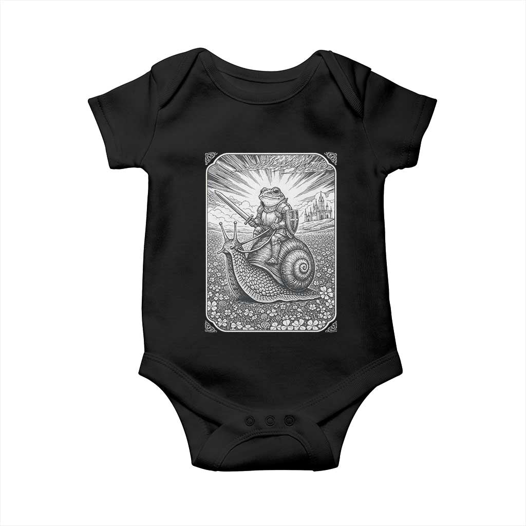 Funny Medieval Frog Knight Riding Weirdcore Snail Baby Onesie