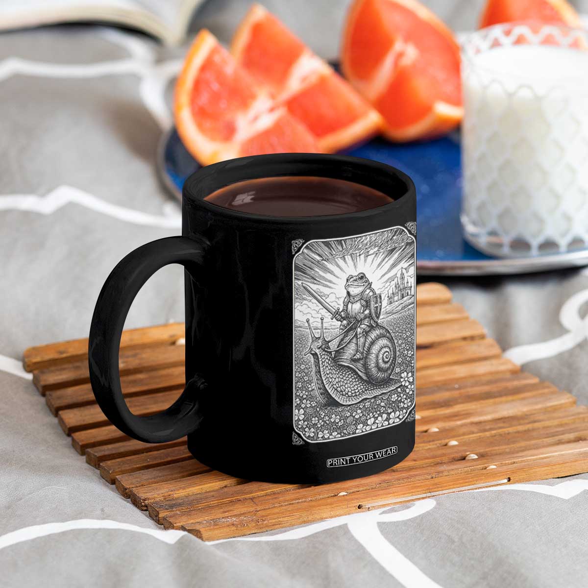 Funny Medieval Frog Knight Riding Weirdcore Snail Coffee Mug