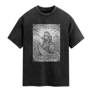 Funny Medieval Frog Knight Riding Weirdcore Snail Washed Cotton T-Shirt