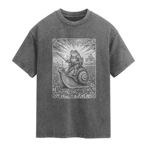 Funny Medieval Frog Knight Riding Weirdcore Snail Washed Cotton T-Shirt
