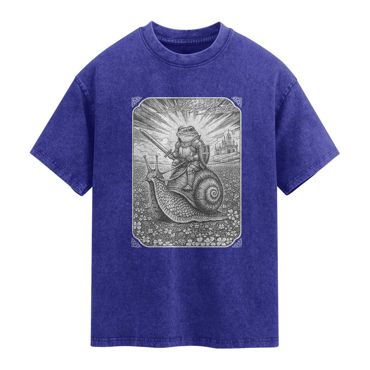 Funny Medieval Frog Knight Riding Weirdcore Snail Washed Cotton T-Shirt