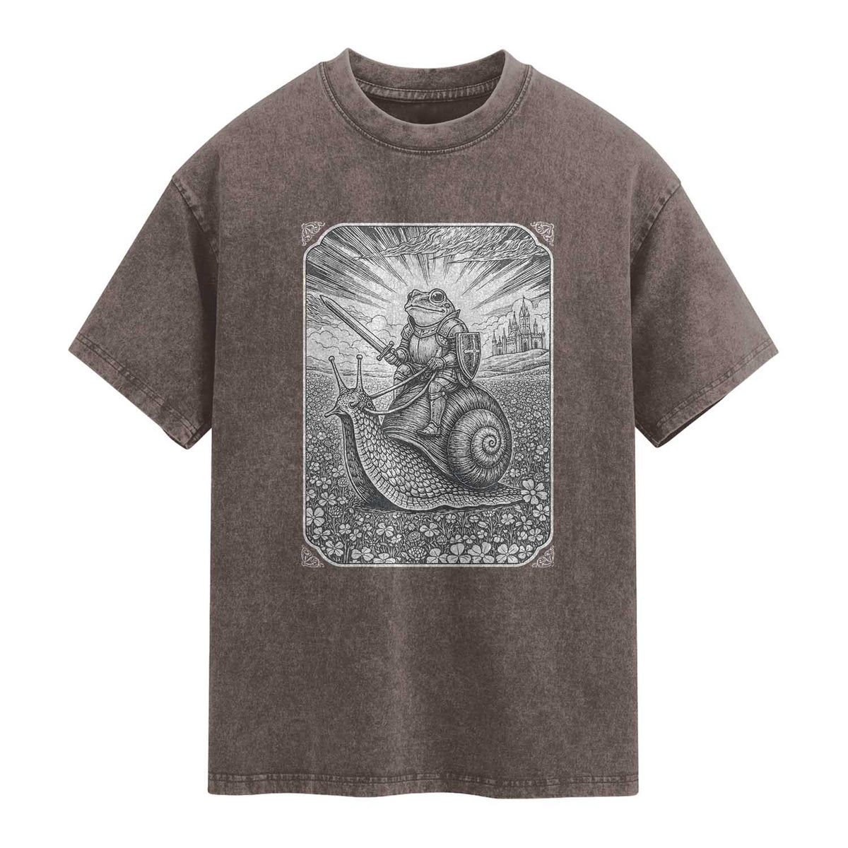 Funny Medieval Frog Knight Riding Weirdcore Snail Washed Cotton T-Shirt