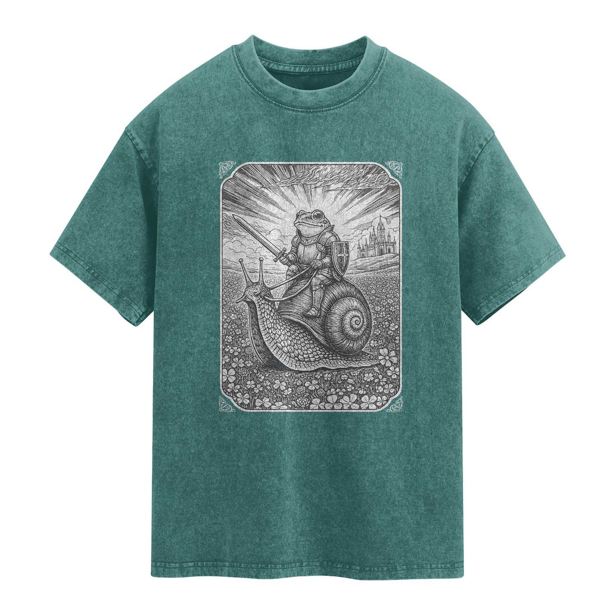 Funny Medieval Frog Knight Riding Weirdcore Snail Washed Cotton T-Shirt