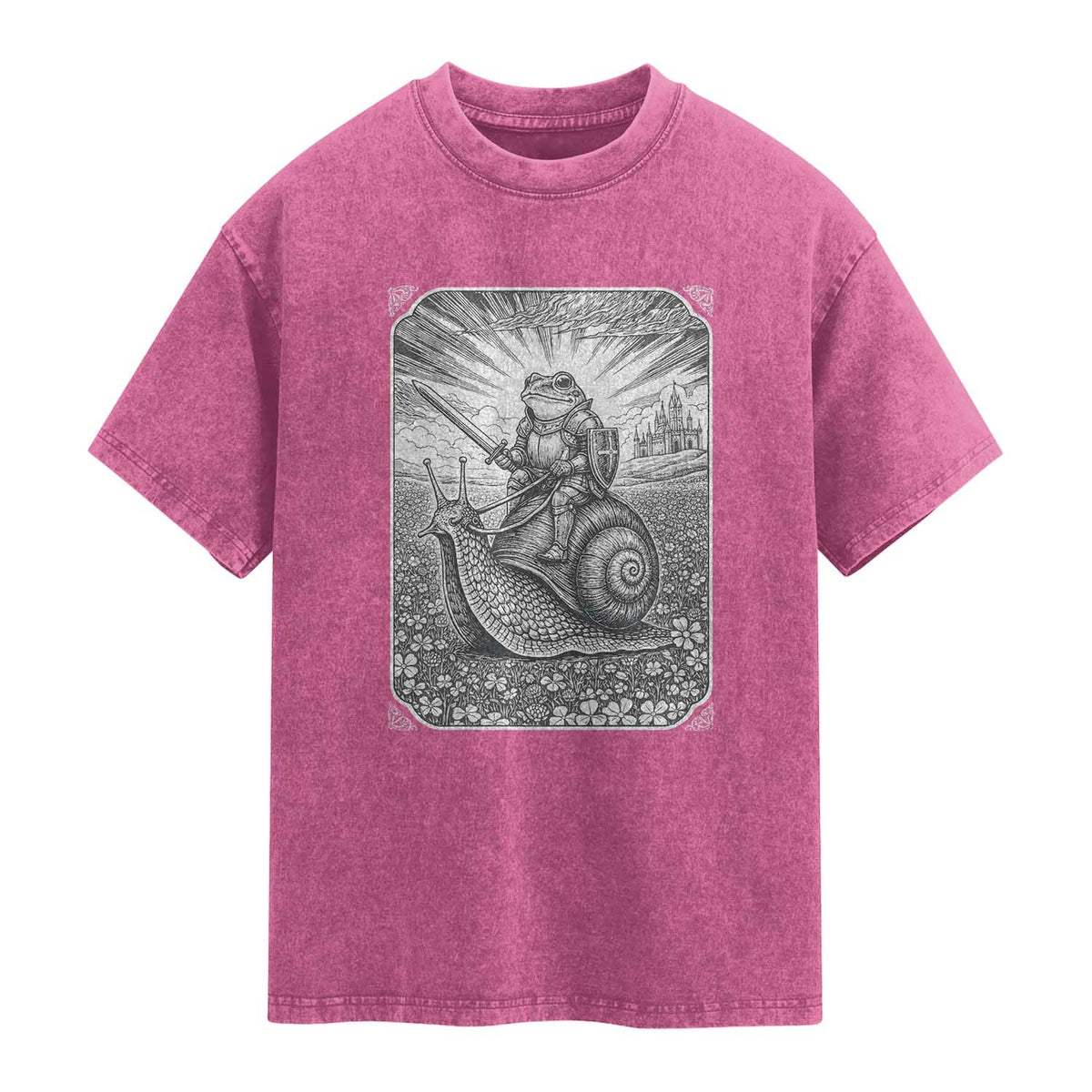 Funny Medieval Frog Knight Riding Weirdcore Snail Washed Cotton T-Shirt