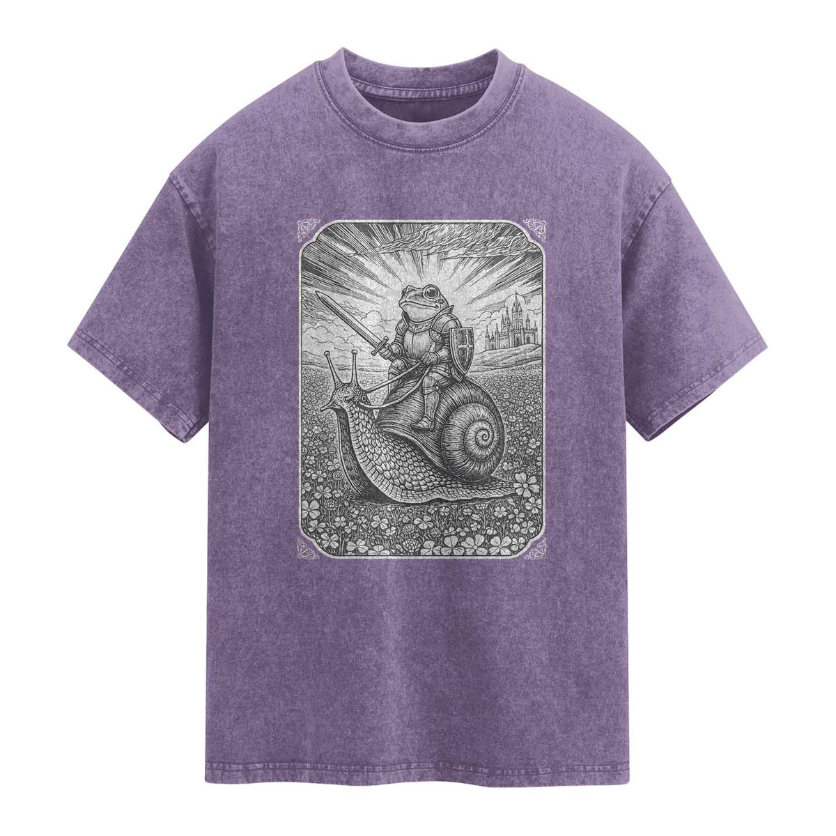 Funny Medieval Frog Knight Riding Weirdcore Snail Washed Cotton T-Shirt