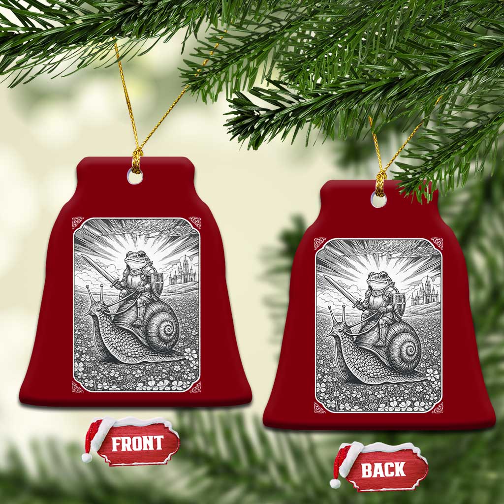 Funny Medieval Frog Knight Riding Weirdcore Snail Ceramic Ornament