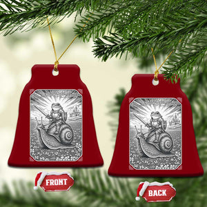 Funny Medieval Frog Knight Riding Weirdcore Snail Ceramic Ornament