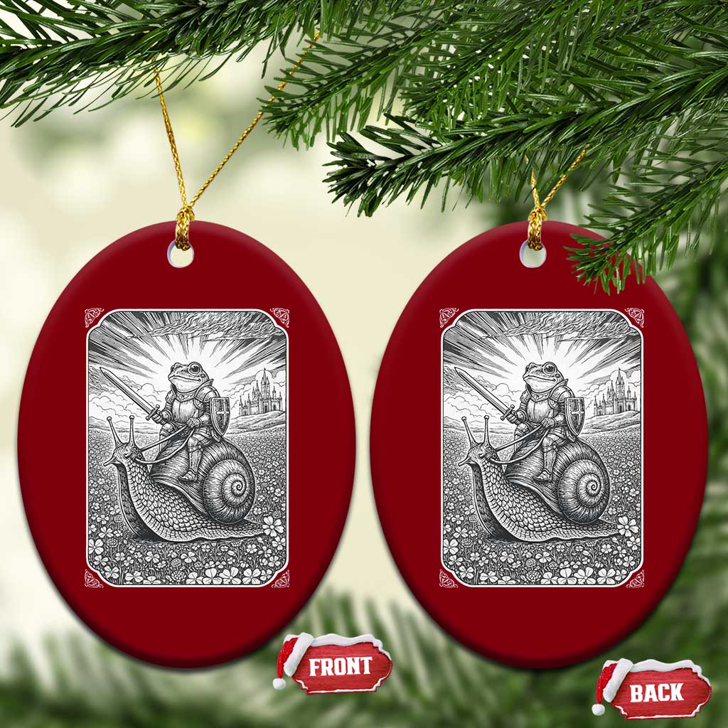 Funny Medieval Frog Knight Riding Weirdcore Snail Ceramic Ornament