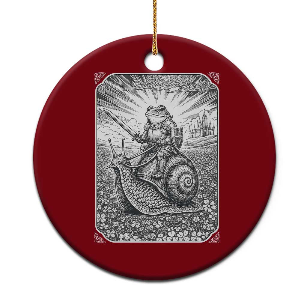 Funny Medieval Frog Knight Riding Weirdcore Snail Ceramic Ornament