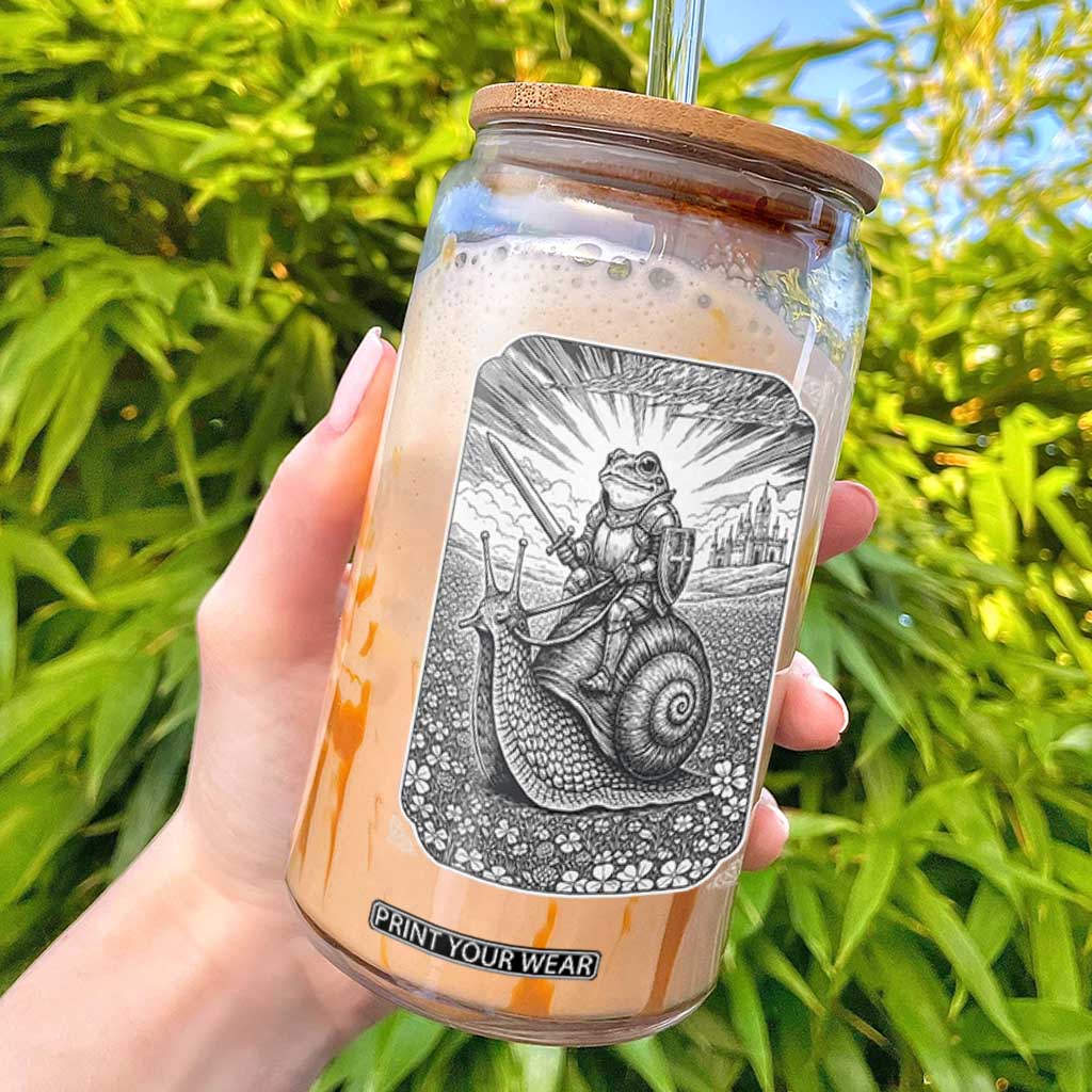 Funny Medieval Frog Knight Riding Weirdcore Snail Glass Can