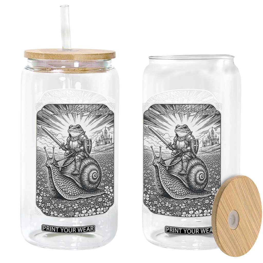Funny Medieval Frog Knight Riding Weirdcore Snail Glass Can
