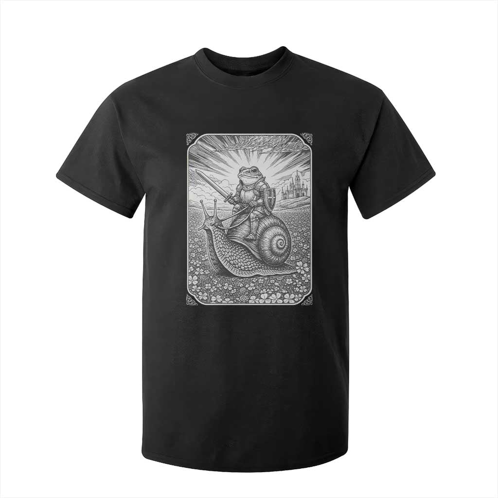 Funny Medieval Frog Knight Riding Weirdcore Snail T Shirt For Kid