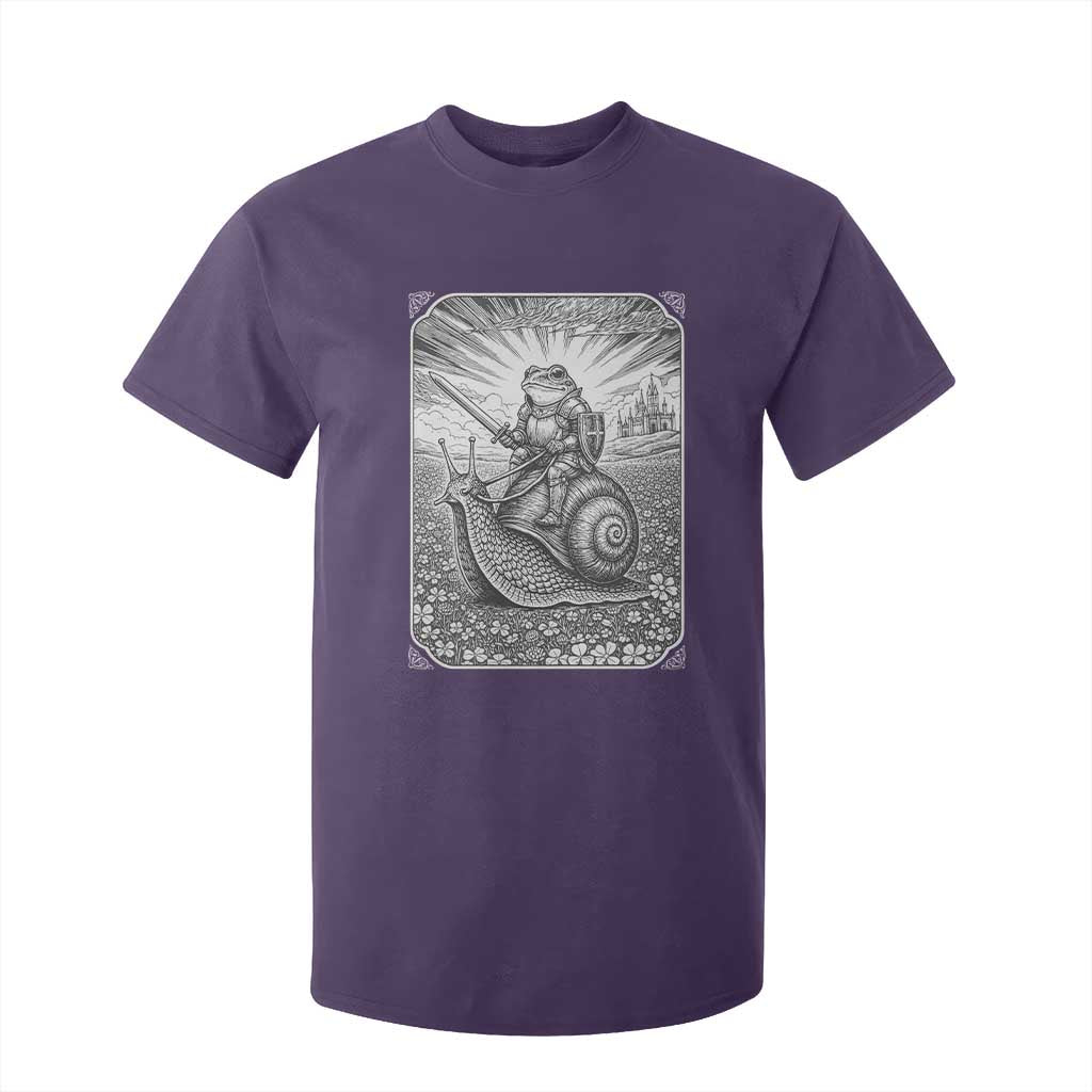 Funny Medieval Frog Knight Riding Weirdcore Snail T Shirt For Kid
