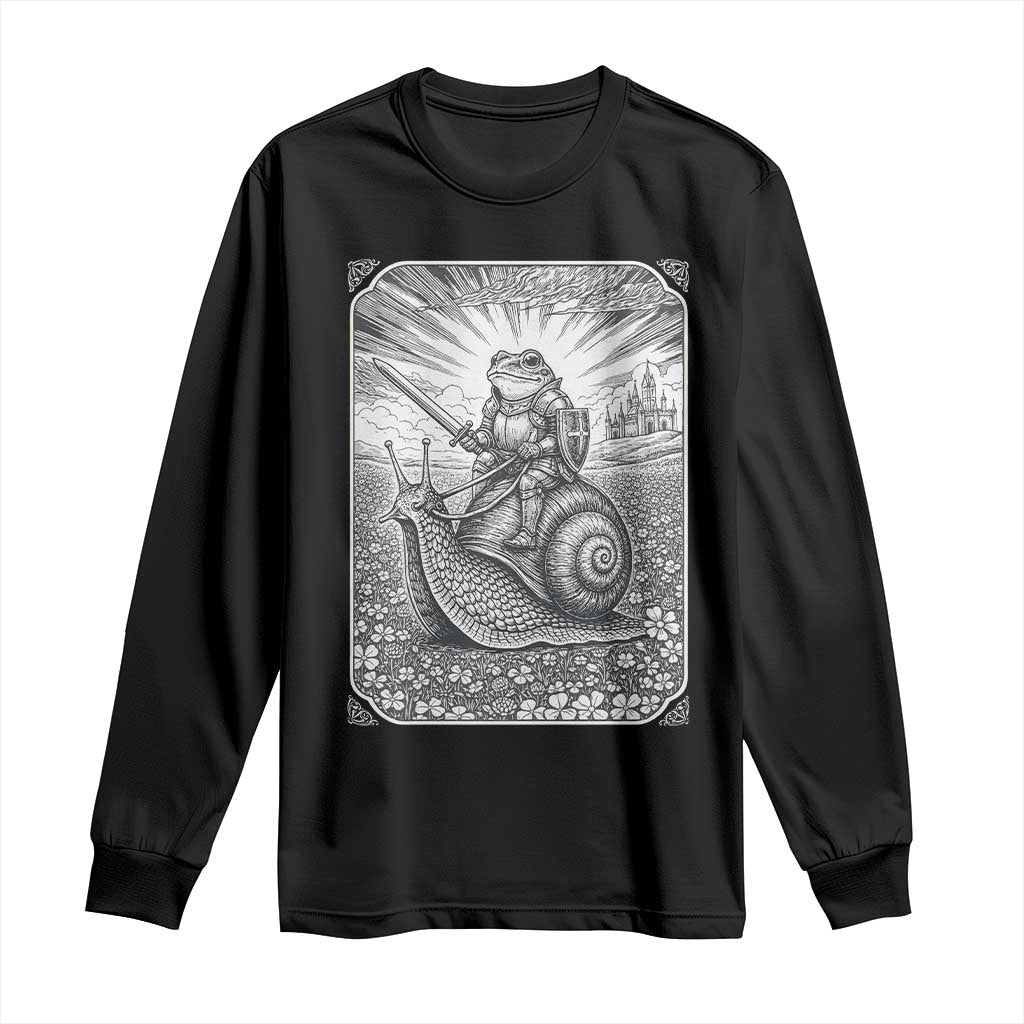 Funny Medieval Frog Knight Riding Weirdcore Snail Long Sleeve Shirt