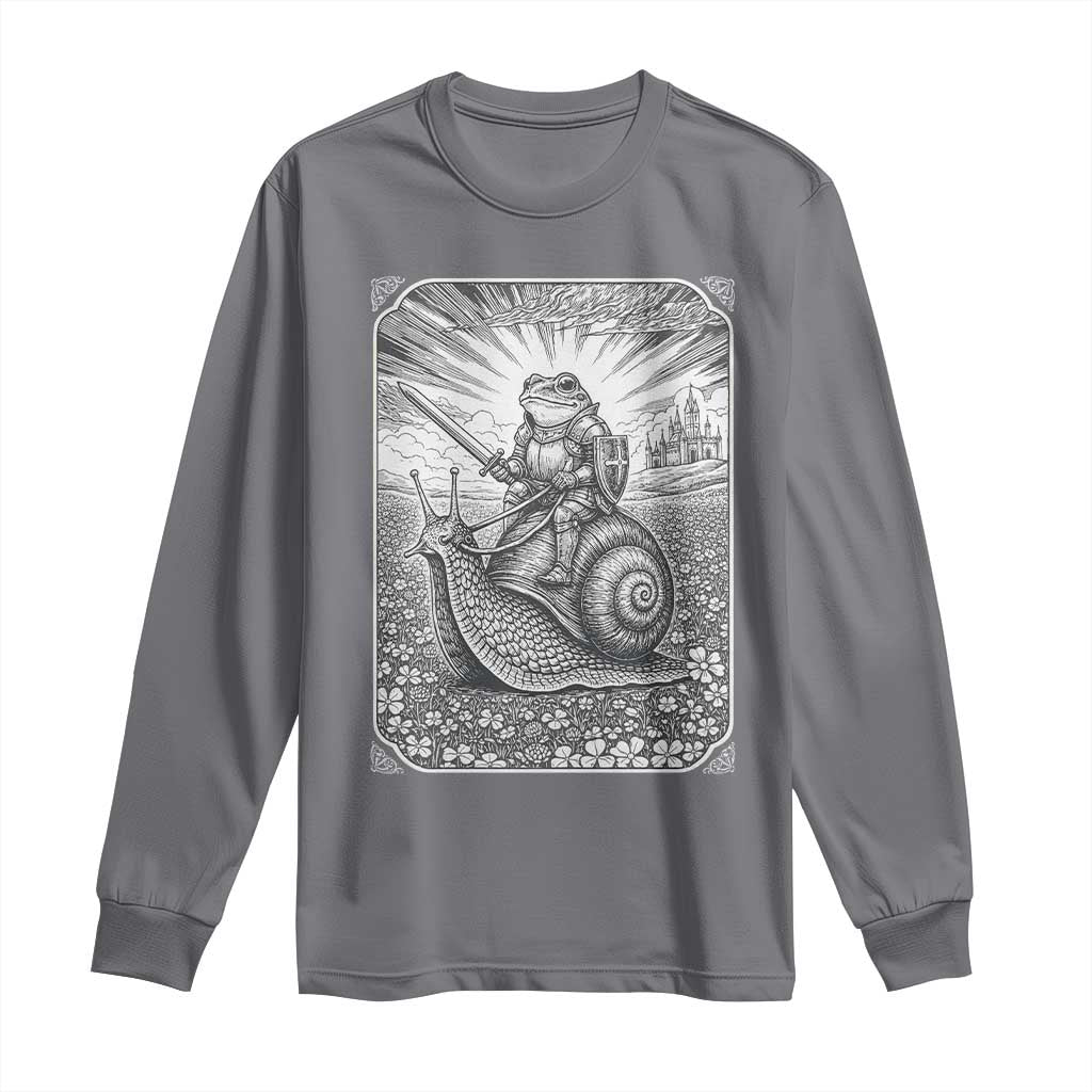 Funny Medieval Frog Knight Riding Weirdcore Snail Long Sleeve Shirt