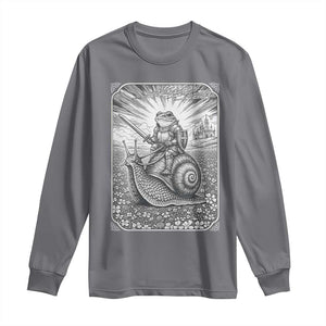 Funny Medieval Frog Knight Riding Weirdcore Snail Long Sleeve Shirt