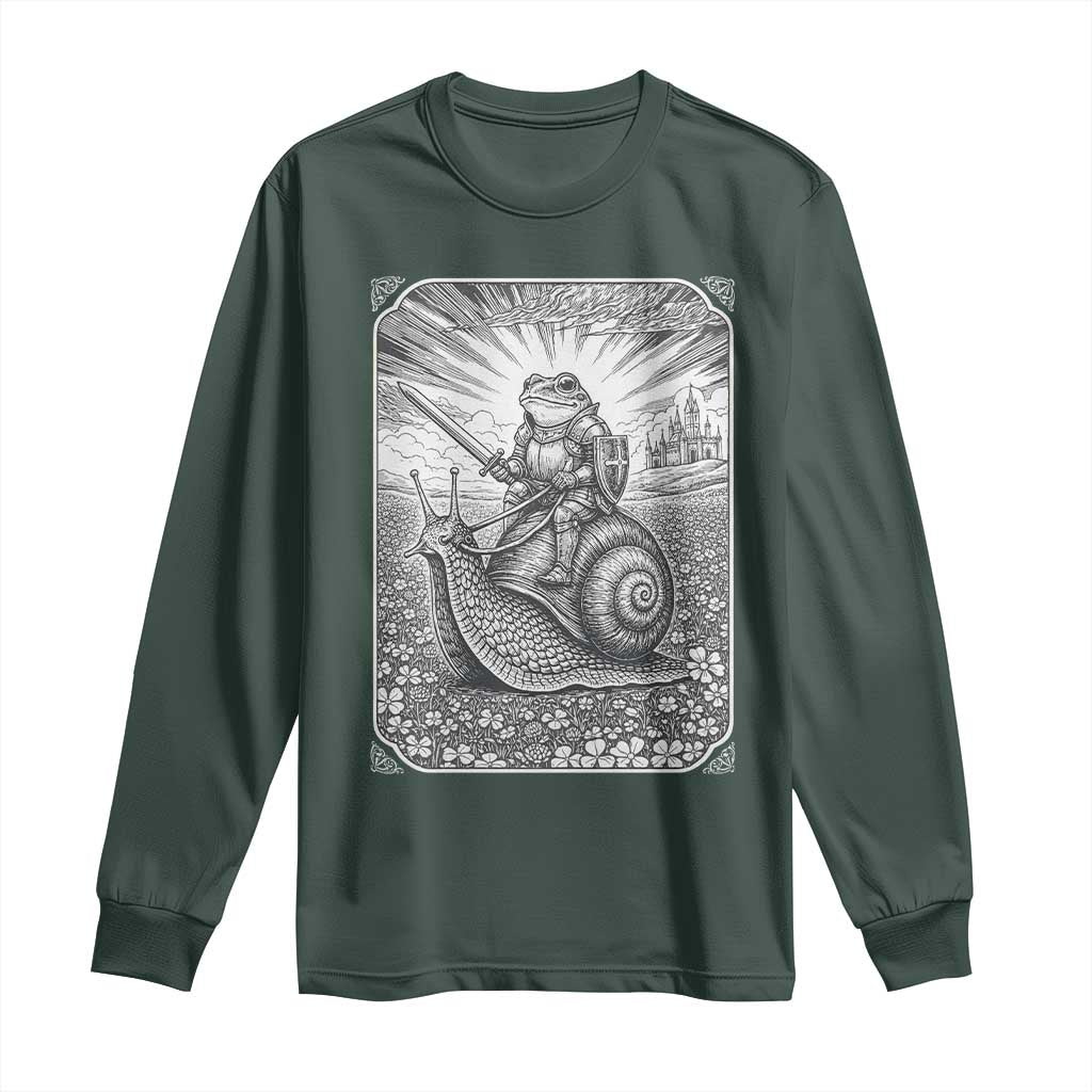 Funny Medieval Frog Knight Riding Weirdcore Snail Long Sleeve Shirt