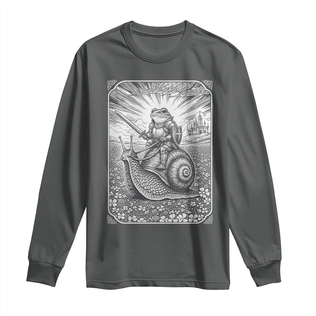 Funny Medieval Frog Knight Riding Weirdcore Snail Long Sleeve Shirt