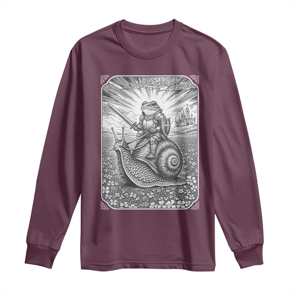 Funny Medieval Frog Knight Riding Weirdcore Snail Long Sleeve Shirt