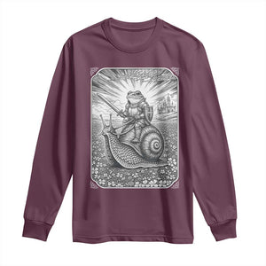 Funny Medieval Frog Knight Riding Weirdcore Snail Long Sleeve Shirt