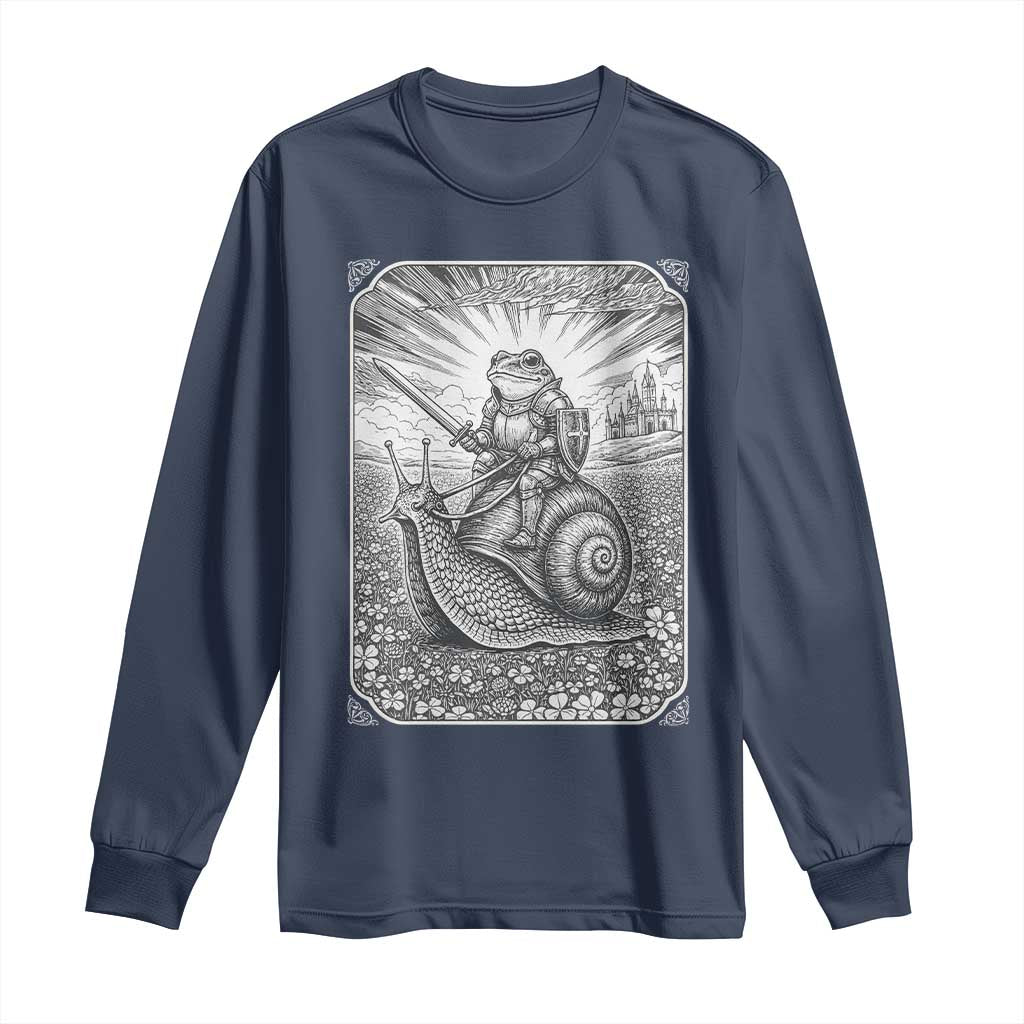 Funny Medieval Frog Knight Riding Weirdcore Snail Long Sleeve Shirt