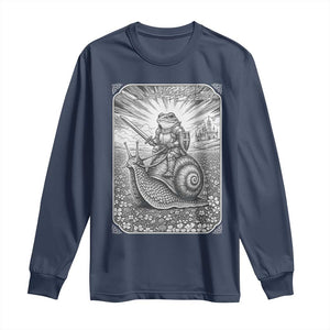 Funny Medieval Frog Knight Riding Weirdcore Snail Long Sleeve Shirt