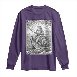 Funny Medieval Frog Knight Riding Weirdcore Snail Long Sleeve Shirt